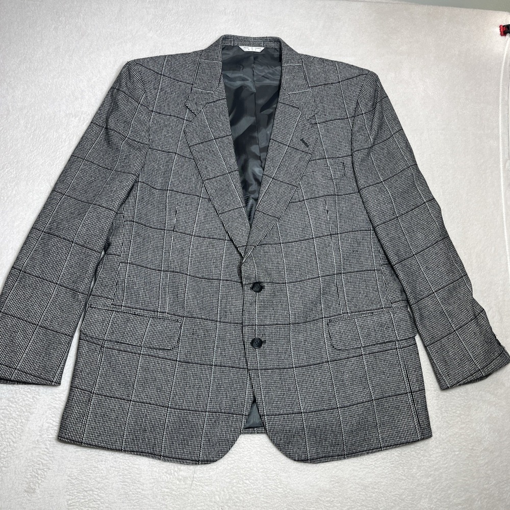WOODMERE Mens Gray Window Pane Wool Blend Blazer Jacket Sport Coat‎ 48